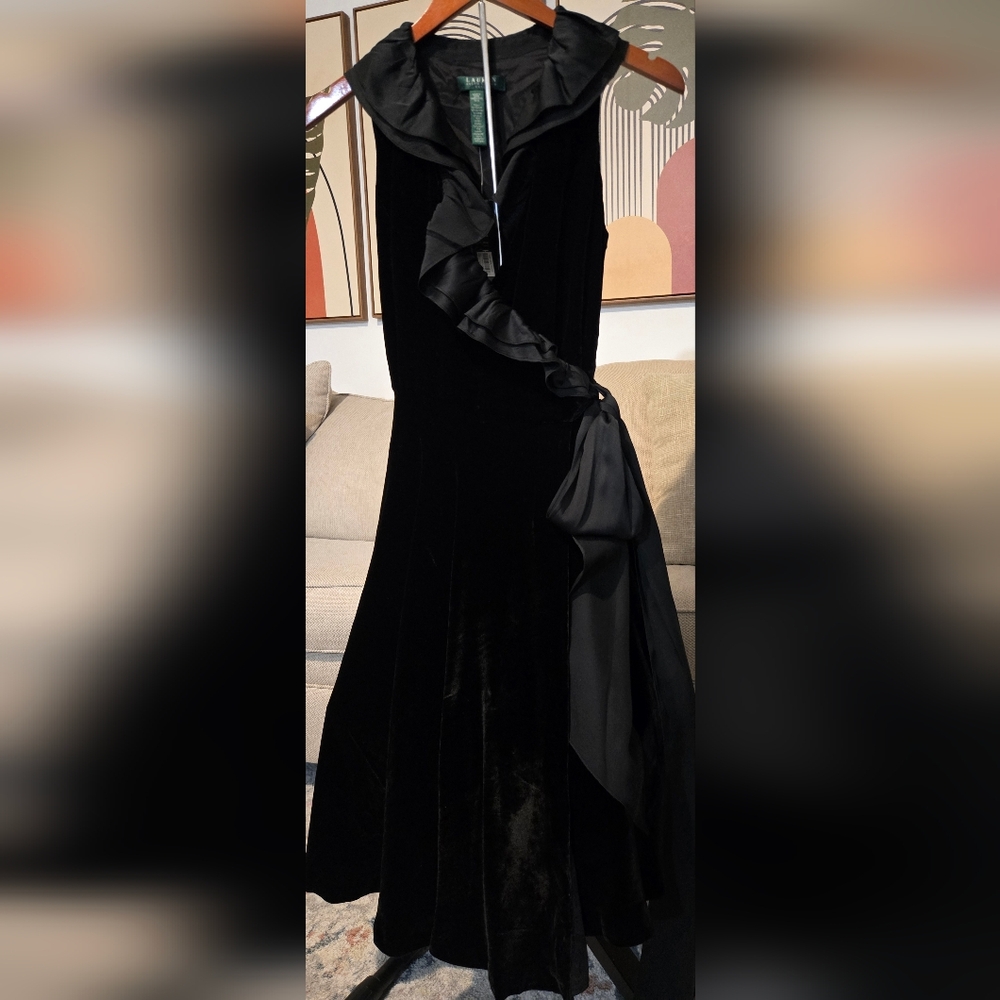 Lauren Ralph Lauren Black Ruffle Midi Dress